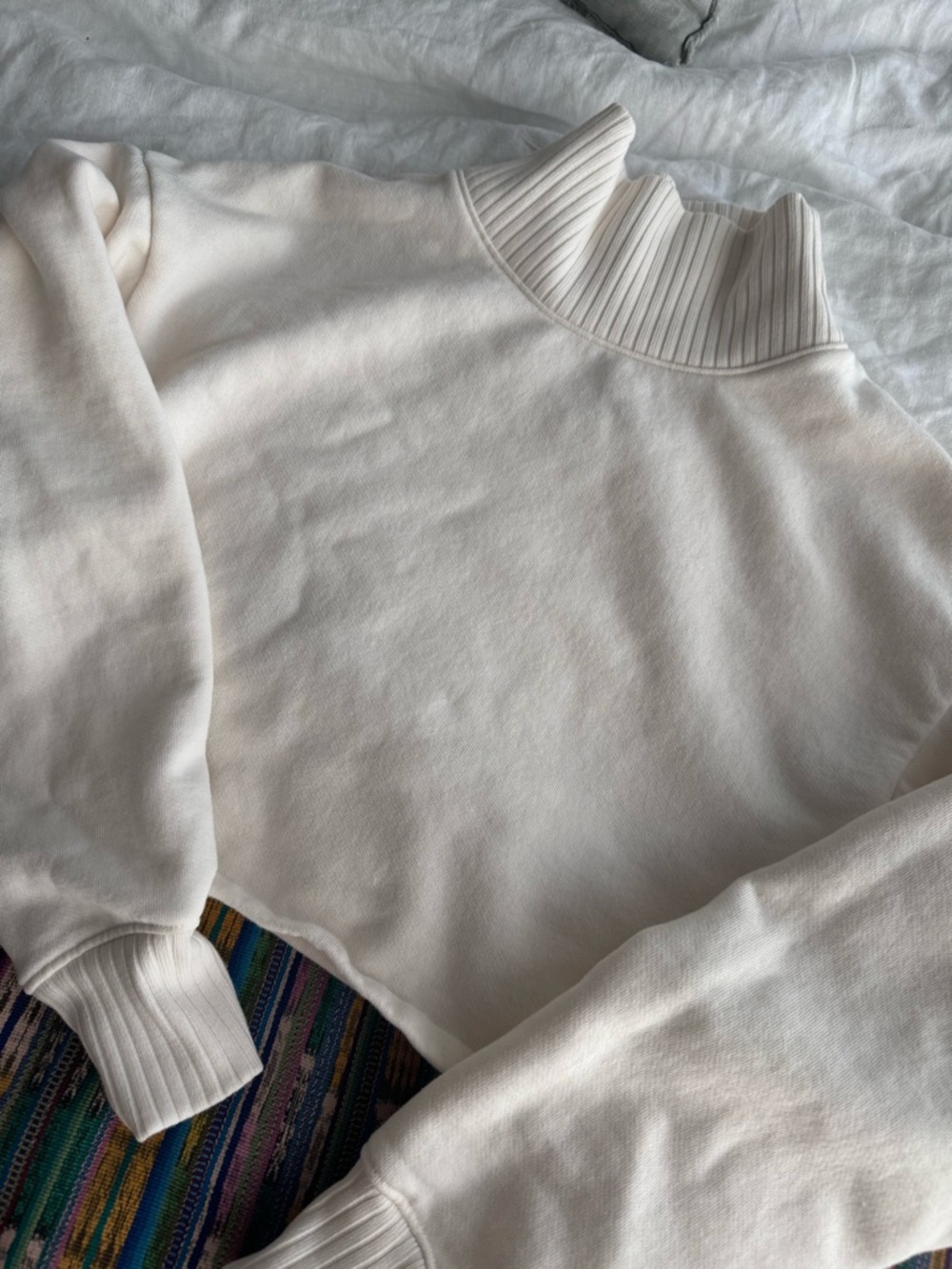 ALO Yoga Cream Cropped Ribbed Turtleneck Sweater - Picture 2 of 5